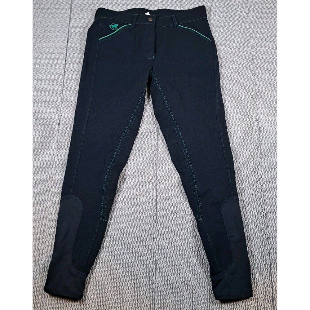 Piper SmartPak Women Navy Full Seat Equestrian Riding Breeches 28L Teal Logo